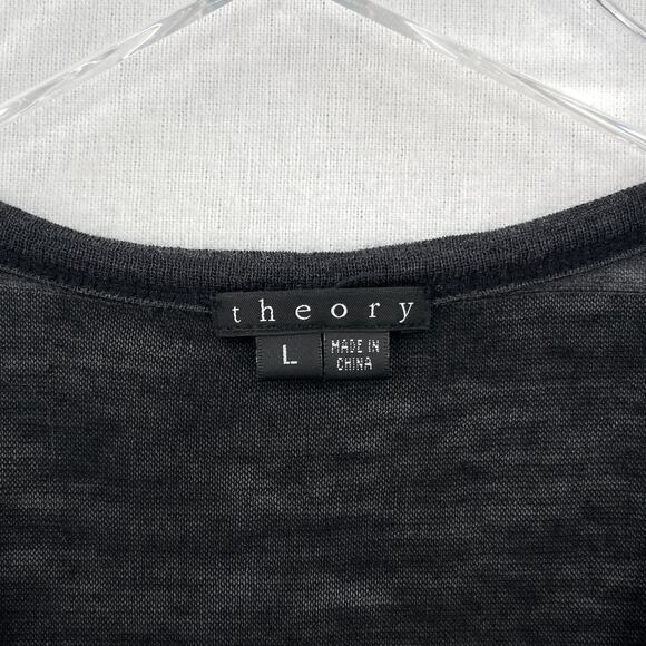 THEORY Ingora Underline Wool Sweater Black Gray Striped V-neck Button Detail - Picture 8 of 13